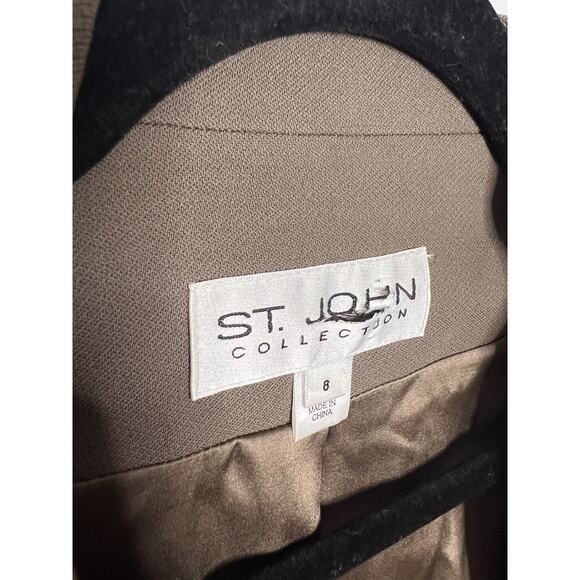 St. John Collection By Marie‎ Gray Taupe Wool Long Sleeve Blazer Jacket Size 8 - Picture 4 of 8